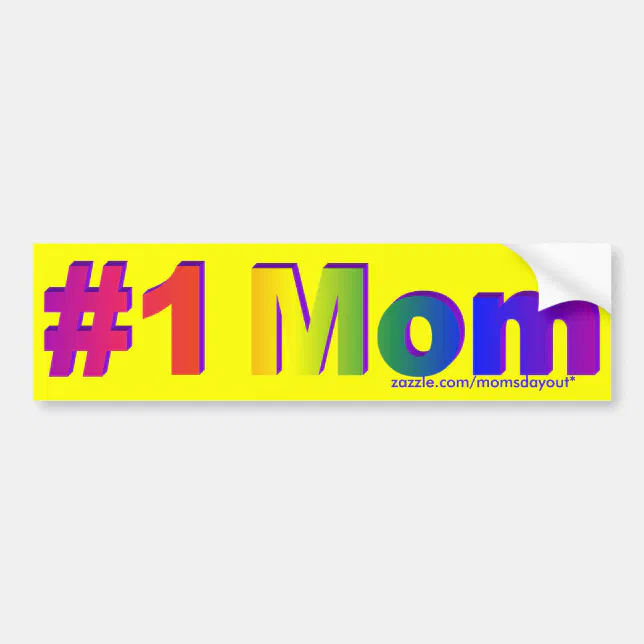 #1 Mom Rainbow 3D Yellow Bumper sticker | Zazzle