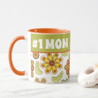 #1 MOM - Retro Flower Orange Green Number One Mom