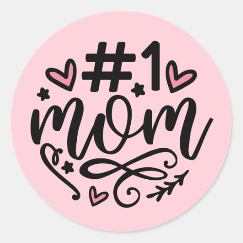 1 Mom Script Hearts Mothers Day Classic Round Sticker