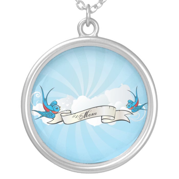 #1 Mom Tattoo Swallow and Banner Necklace