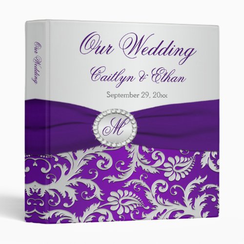 1 Monogram Purple Silver Damask Wedding Binder