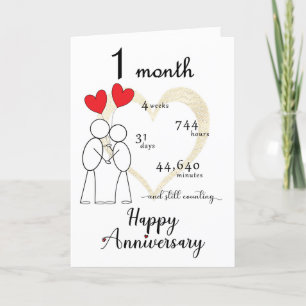 1 Month Anniversary Card with heart balloons