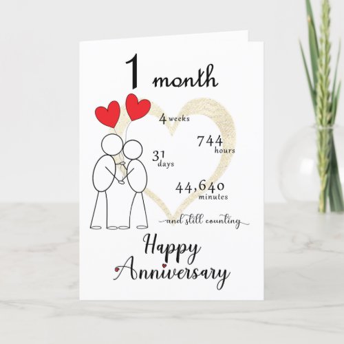 1 Month Anniversary Card with heart balloons