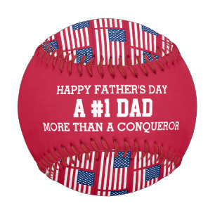#1 Number 1 Dad CONQUEROR USA American Flag Baseball