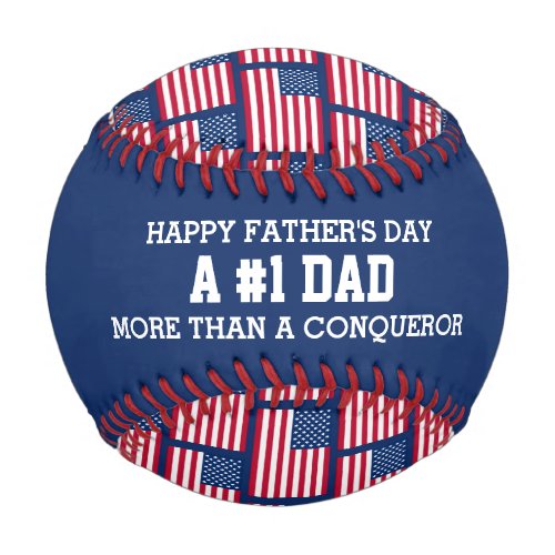 1 NUMBER 1 DAD Fathers Day USA American Flag Baseball