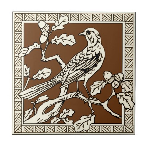 1 of 12 Repro 1880s Minton Mocha Bird Series Ceramic Tile