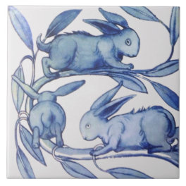 1 of 2 Repro Wm De Morgan Running Rabbits (Left) Ceramic Tile