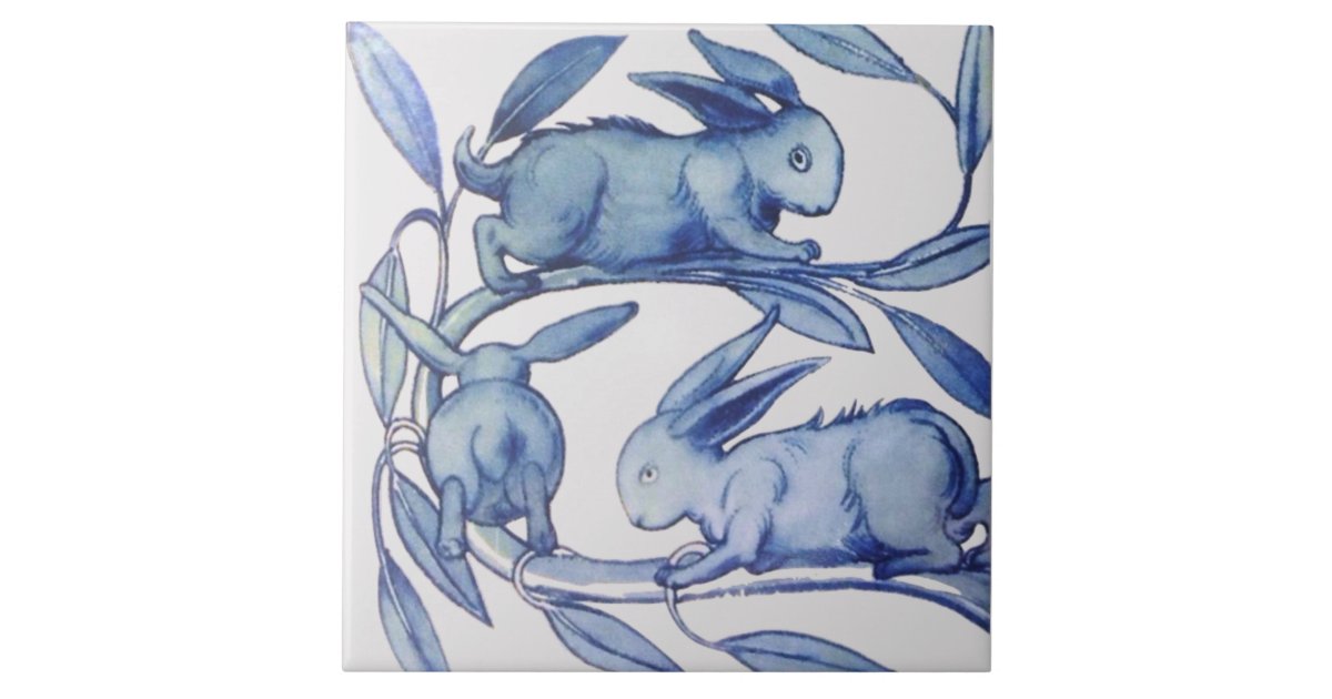 1 of 2 Repro Wm De Morgan Running Rabbits (Left) Ceramic Tile | Zazzle
