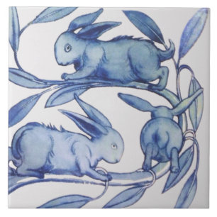 1 of 2 Repro Wm De Morgan Running Rabbits (Right) Ceramic Tile