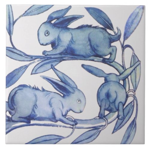 1 of 2 Repro Wm De Morgan Running Rabbits Right Ceramic Tile