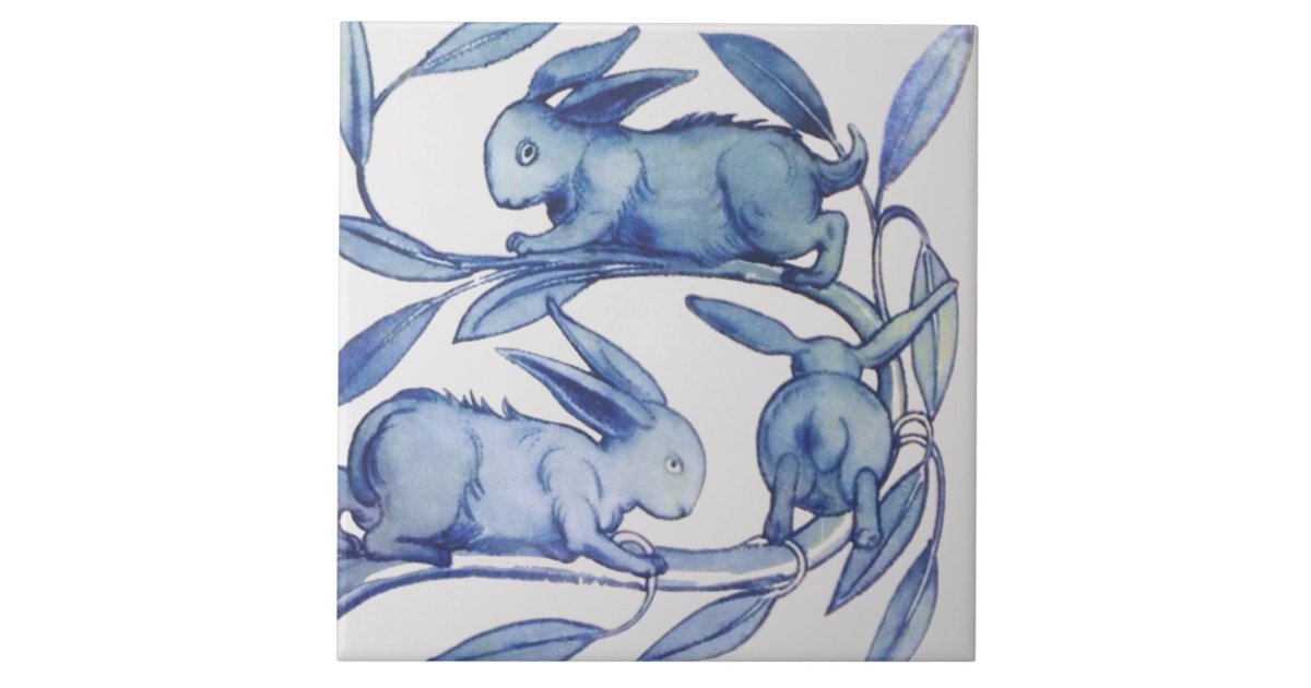 1 of 2 Repro Wm De Morgan Running Rabbits (Right) Ceramic Tile | Zazzle