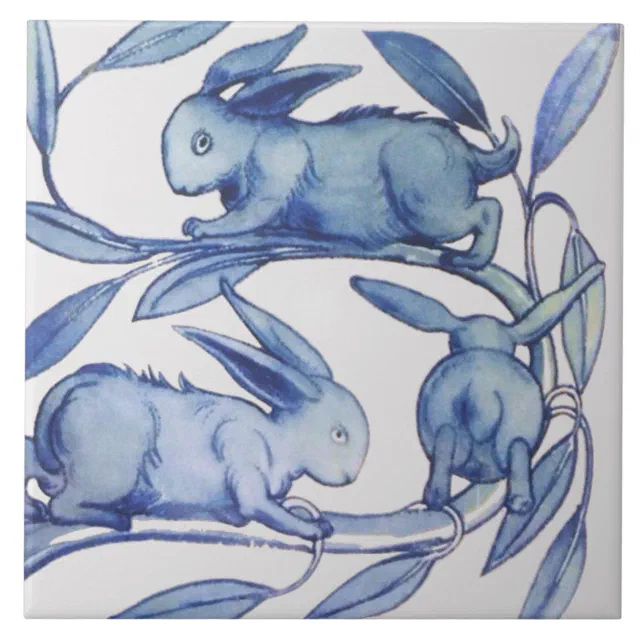 1 of 2 Repro Wm De Morgan Running Rabbits (Right) Ceramic Tile | Zazzle
