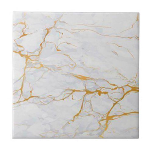 1 of 4 Gold Veined White Faux Marble 45  6 Ceramic Tile