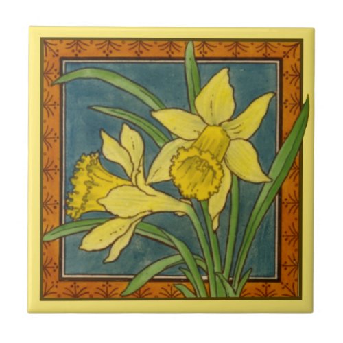 1 of 8 repro Victorian Maw daffodil transferware Ceramic Tile