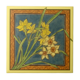 1 of 8 repro Victorian Maw narcissus transferware Ceramic Tile