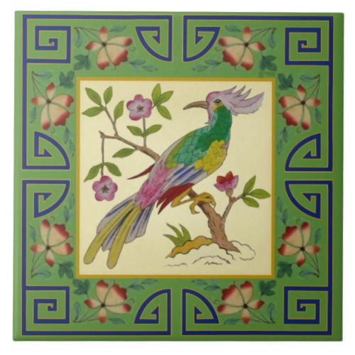 1 of Pair Minton Jade Asian Aesthetic Bird Repro Ceramic Tile