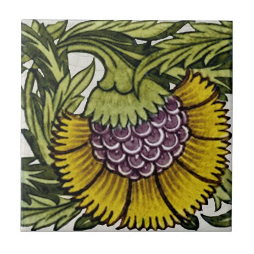 1 of Pair of Repro Antique De Morgan Floral Ceramic Tile