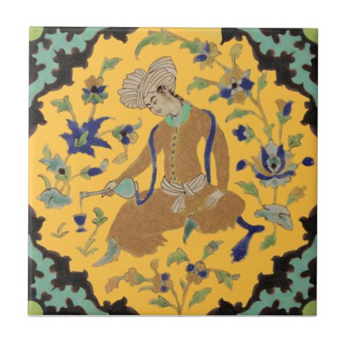 1 of Pair Turbaned Men Repro Antique Persian Ceramic Tile