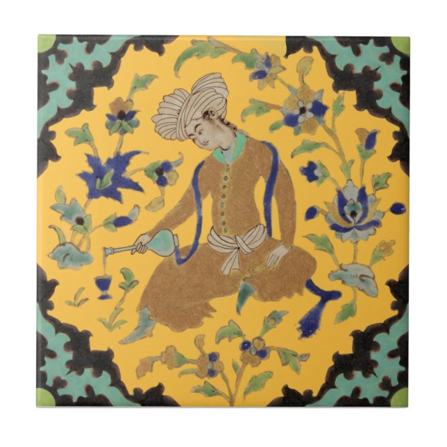 1 of Pair Turbaned Men Repro Antique Persian Ceramic Tile (Front)