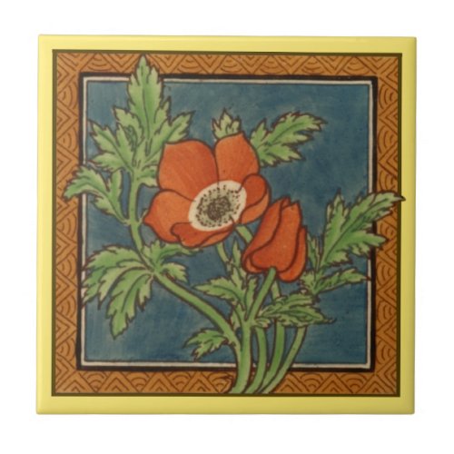 1 of set of 8 repro Victorian Maw floral anemone Ceramic Tile