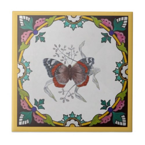 1 of Set of Repro Antique Minton Butterfly Series Ceramic Tile