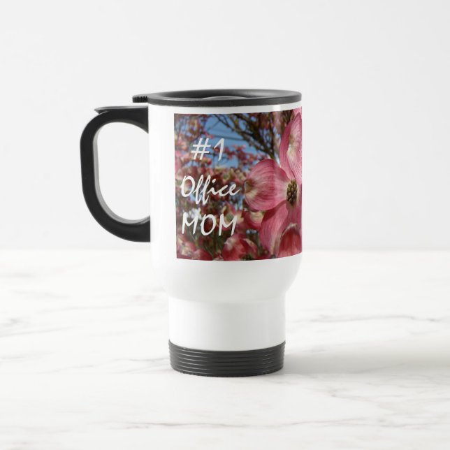 #1 Office Mom coffee mug Pink Dogwood Flowers (Left)