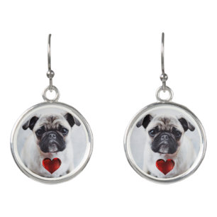 1 or 2 Custom Pet Photo & Red Heart Love Tribute - Earrings