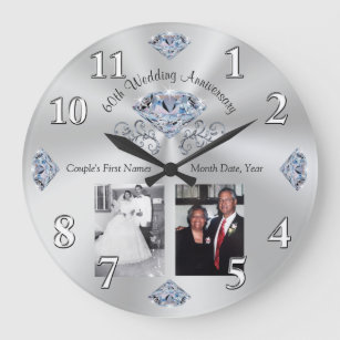 1 or 2 Photo, 60 years Wedding Anniversary Gift Large Clock