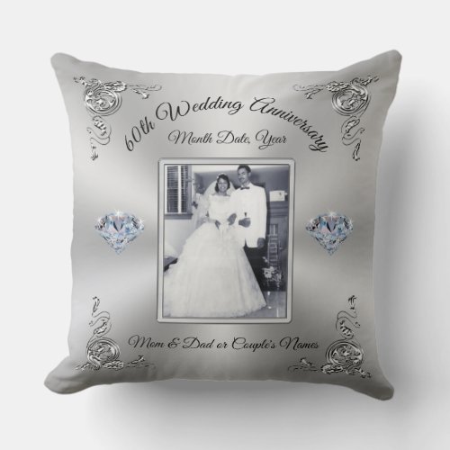 1 or 2 Photo 60th Anniversary Presents for Parents Throw Pillow