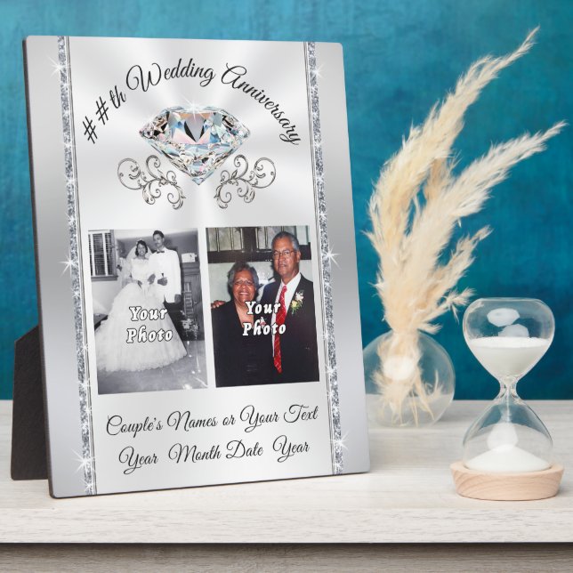 1 or 2 Photo Wedding Anniversary Plaques, Any YEAR Plaque (Side)