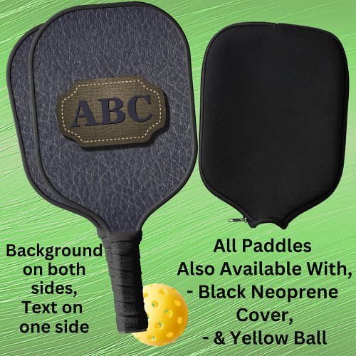 1 or 3 Initials Leather Badge  Leather Look Gray  Pickleball Paddle
