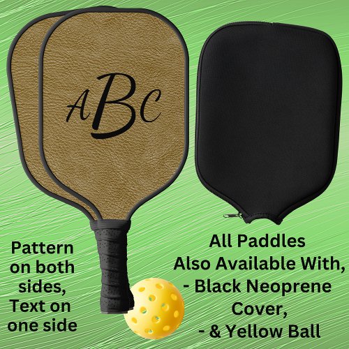 1 or 3 Letter Monogram Beige Brown Leather Look Pickleball Paddle