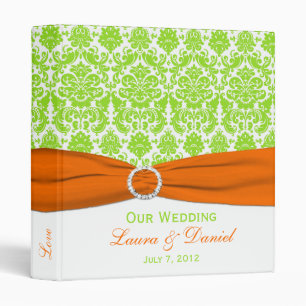 1" Orange, White and Lime Damask Wedding Binder