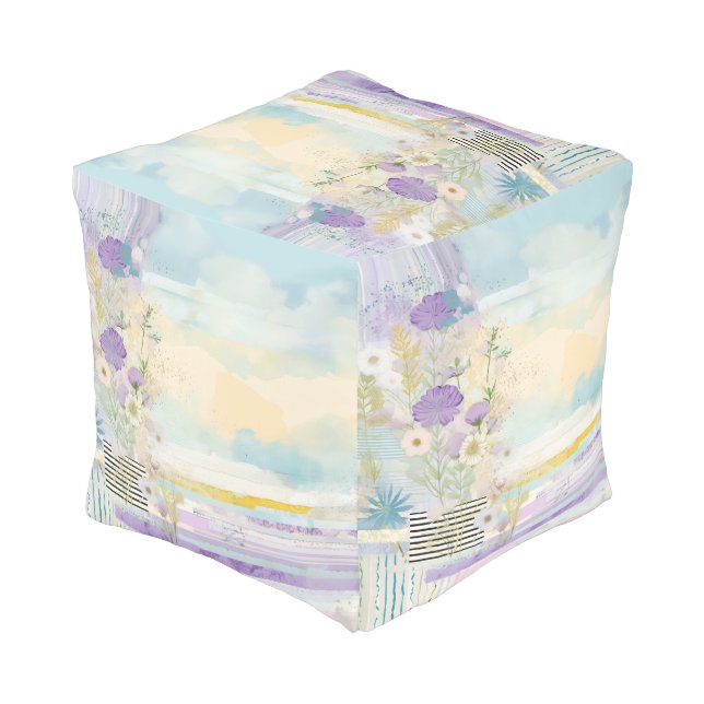 *~* 1 Pastel Floral Pattern Ethereal  Flowers Pouf (Angled Back)