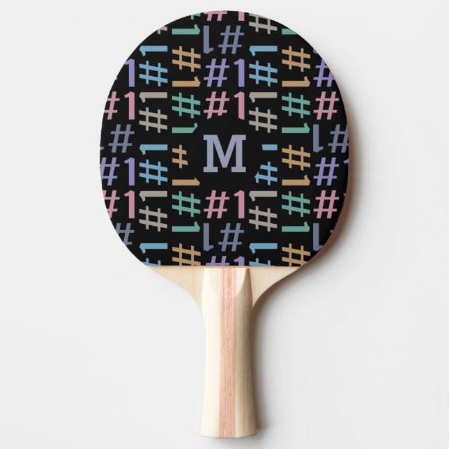 “# 1” Pattern custom monogram ping pong paddle (Front)