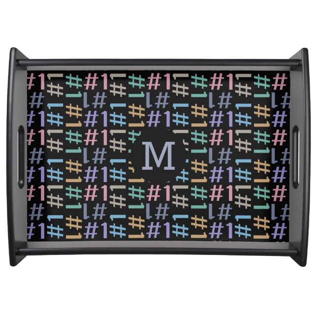 “# 1” Pattern custom monogram serving trays (Front)