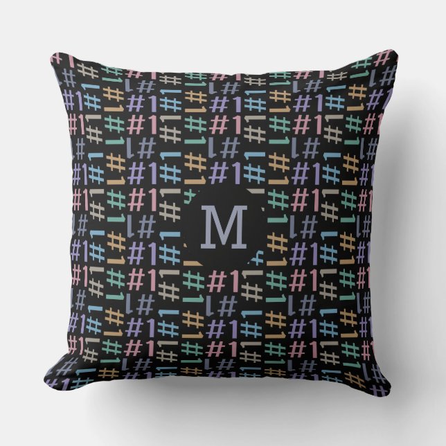 “# 1” Pattern custom monogram throw pillows (Front)