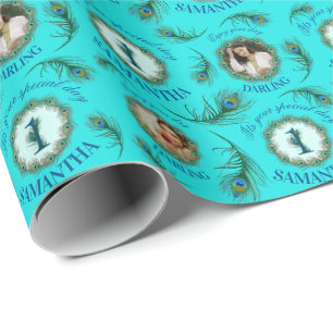 1 Peacock Feather Fully Editable Custom Photo Text Wrapping Paper
