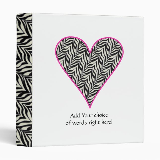 1" Personalized Pink Trimmed Zebra Heart Binder 2 (Front/Spine)