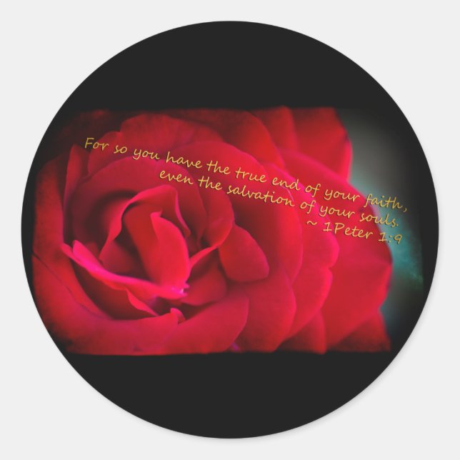 1 Peter 1:9 Black Border Classic Round Sticker (Front)