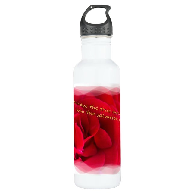 1 Peter 1:9 White Border Water Bottle (Front)