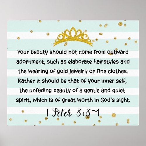 1 Peter 33_4 Inner Beauty Bible Verse Mint Green Poster