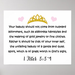 1 Peter 3:3-4 Inner Beauty Bible Verse Tiara Heart Poster
