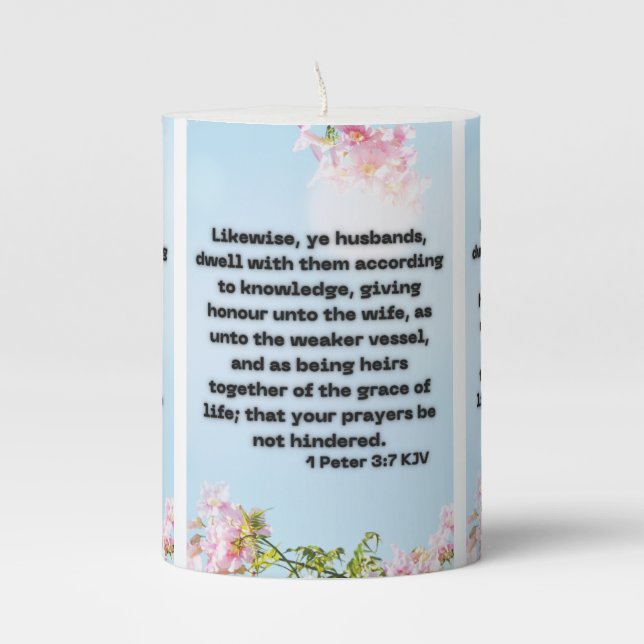 1 Peter 3:7 KJV Bible Scripture Pic Pillar Candle (Front)