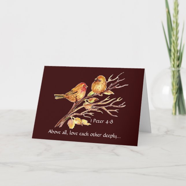 1 Peter 4:8 Love Each Other Deeply Scripture Birds Card (Front)