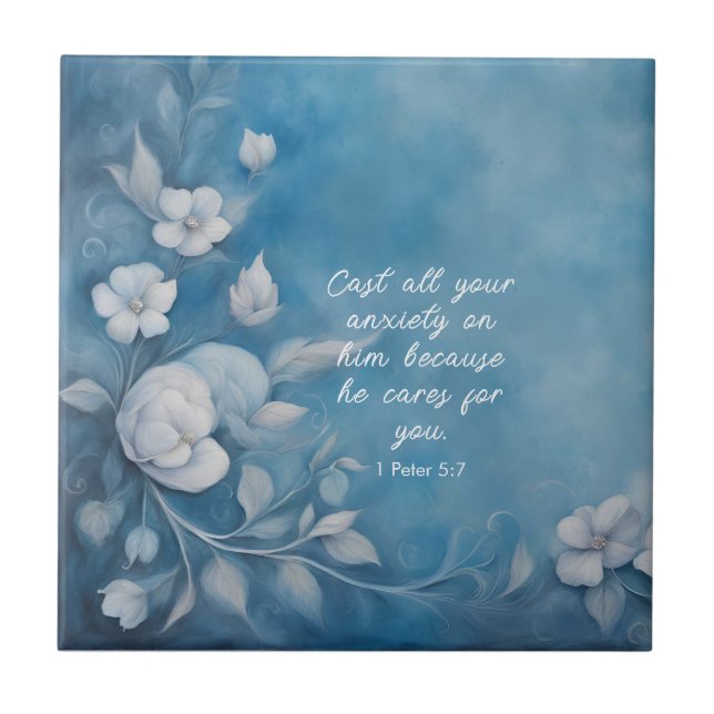 1 Peter 5:7 Bible Verse Image Ceramic Tile (Front)