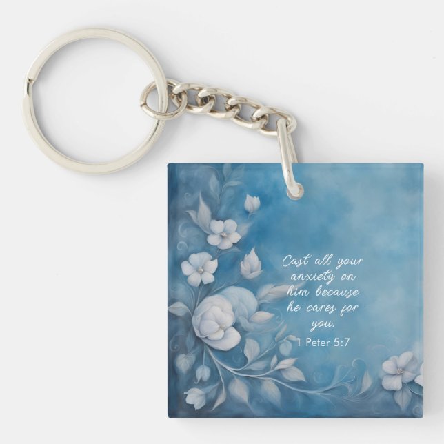 1 Peter 5:7 Bible Verse Image Keychain (Front)