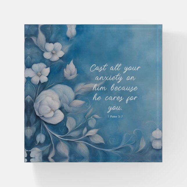 1 Peter 5:7 Bible Verse Image Paperweight (Front)