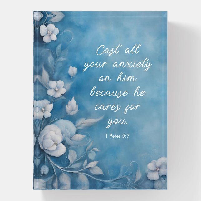 1 Peter 5:7 Bible Verse Image Paperweight (Vertical)