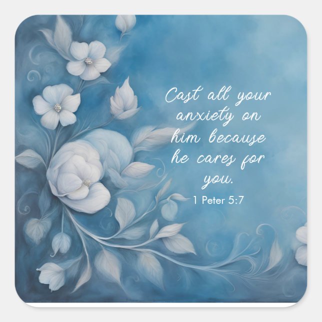 1 Peter 5:7 Bible Verse Image Square Sticker (Front)